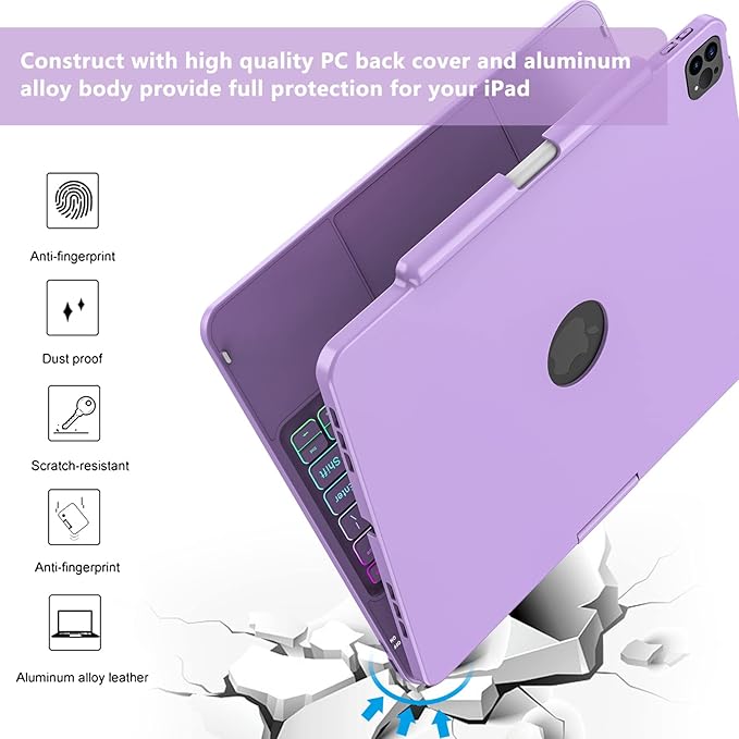 Keyboard Case for iPad Air 13 inch (M3/M2, 2025/2024), Backlit Keyboard for iPad Pro 12.9” inch (4th Gen 2020/ 3th Gen 2018) - Touch Trackpad - 360° Protective Case with Pencil Holder (Light Purple)