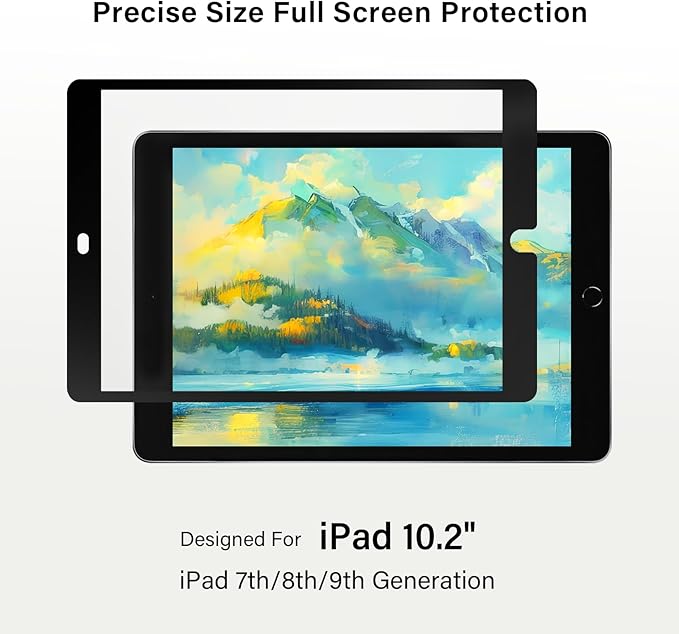 Paper Screen Protector Compatible with iPad 9th 8th 7th Gen 10.2'' Draw and Write Like on Paper, Anti Glare Blue Light Filter, Reusable Film, Bubble-Free Shield, Fingerprint-Proof, Anti-Scratch