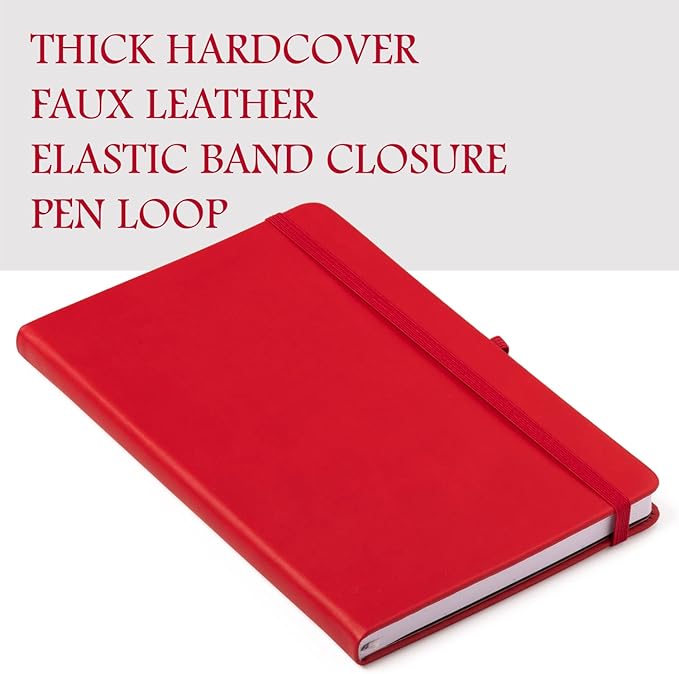 Eccolo Hardbound Writing Journal, Cool Jazz, 192 Pages of White Lined Paper with Elastic Band Closure, Lay Flat Design, Interior Gusset Pocket and Double Bookmarks (Red, 5.75-x-8.5 Inches)