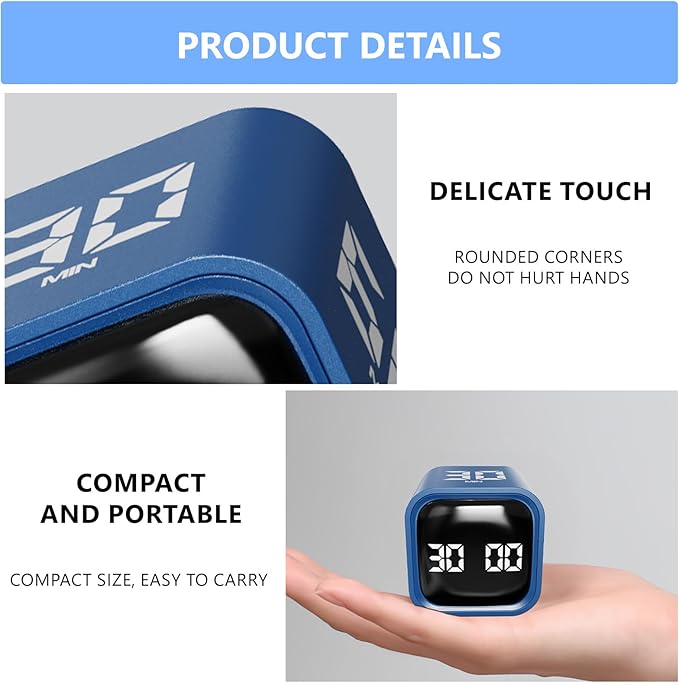 GuDoQi Multi-Function Cube Timer, 5/10/30/60 Min & Custom Count Down, Included Pause & Resume Feature, Silent, Vibrate & Adjustable Sound Alarm for Productivity in Tasks,Study & Kitchen, Classic Blue