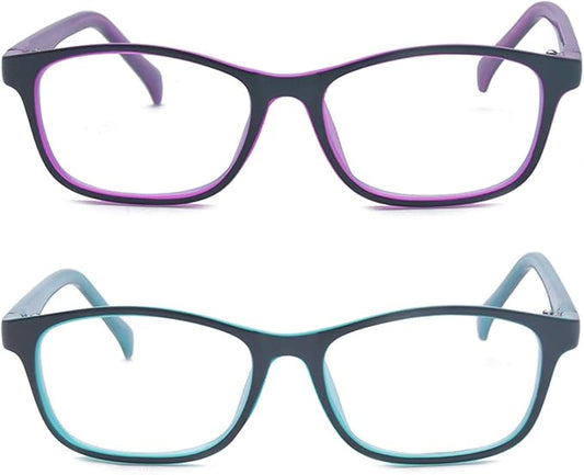 Outray Kids Anti Blue Light Glasses Classic Rectangle Eyewear Anti Harmful Blue Light/UV400 | Anti Glare (Blue+Purple, 47)