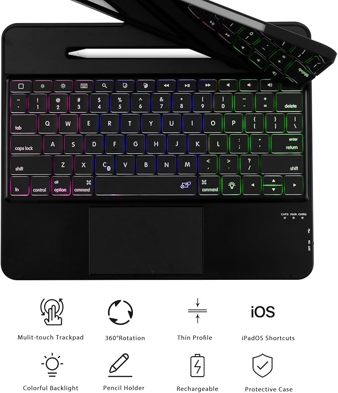 Keyboard Case for iPad Pro 12.9 inch 6th Generation 2022 5th 2021/4th 2020/3rd 2018 Gen,360 Rotatable Wireless Folio 180 Swivel Stand Hard Cover Black