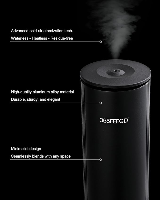 Home Essential Oil Diffuser - Waterless Aromatherapy Diffuser with 120ml Large Capacity, Covers 1200 Sq.Ft, Remote & App Control (Frosted Black)