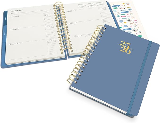 Orange Circle Studio Academic Planner 2025-2026, Amazon Exclusive, Blue Gray, Tri-Tab Planners, 17-Month Triple-Section, August 2025 to December 2026, 9.6" x 7", Weekly Monthly Planner Calendar for School or Work, Note Pages