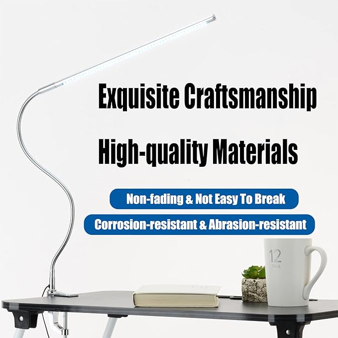 Desk Light with Clamp, USB LED 8W Clip Nail Desk Lamp Eye Care Flexible Gooseneck 360° Clamp Light for Manicure Reading Eyebrow Office Tattoo