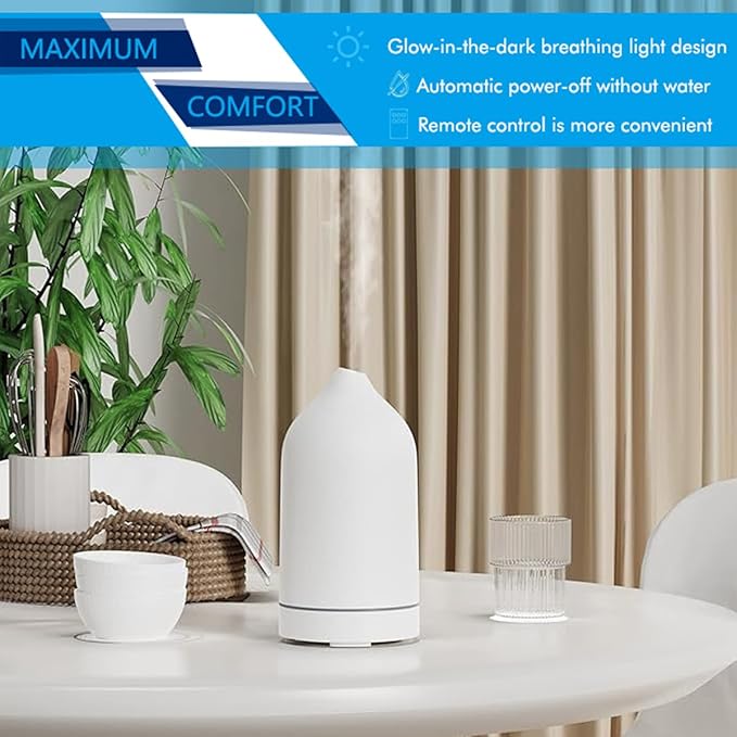 Stone Diffuser, Ceramic Essential Oil Diffuser, Humidifier 160ml Ultrasonic Oil Diffuser for Aramatherapy (White)