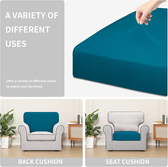 Easy-Going 100% Waterproof Chair Sofa Seat Cushion Slipcovers Couch Cushion Cover Stretch Furniture Protector for Kids, Pets (Chair Cushion, Peacock Blue)