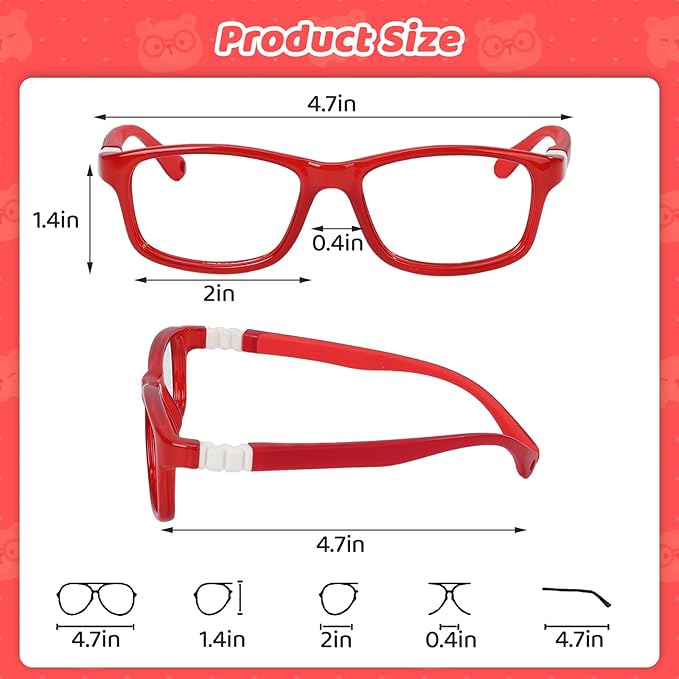 BiBiBear Toddler/Kids/Teens Glasses - Unbreakable TR90 Frame, 180° Flexible, Lightweight & Safe Glasses for Kids Age 2-15
