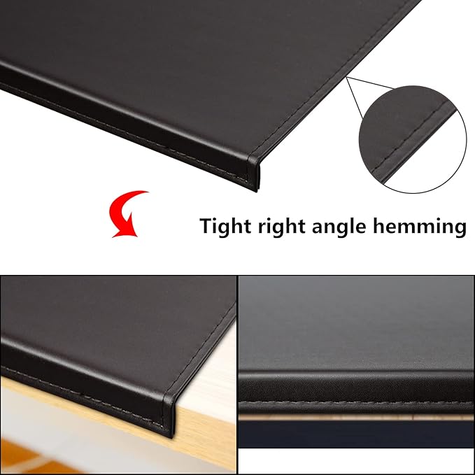 AKOZLIN 35.4"x 18.9" Soft PU Leather Surface Office Desk Mouse Mat Anti-Push Pad with Full Grip Fixation Lip Table Blotter Edge-Locked Protector Coffee