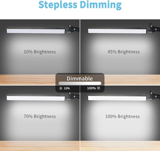 LED Architect Desk Lamp, Metal Swing Arm Dimmable Task Lamp, Eye Care Table Lamp with Clamp (3 Color Modes, 10-Level Dimmer, Memory Function) Highly Adjustable Office, Craft, Workbench Light