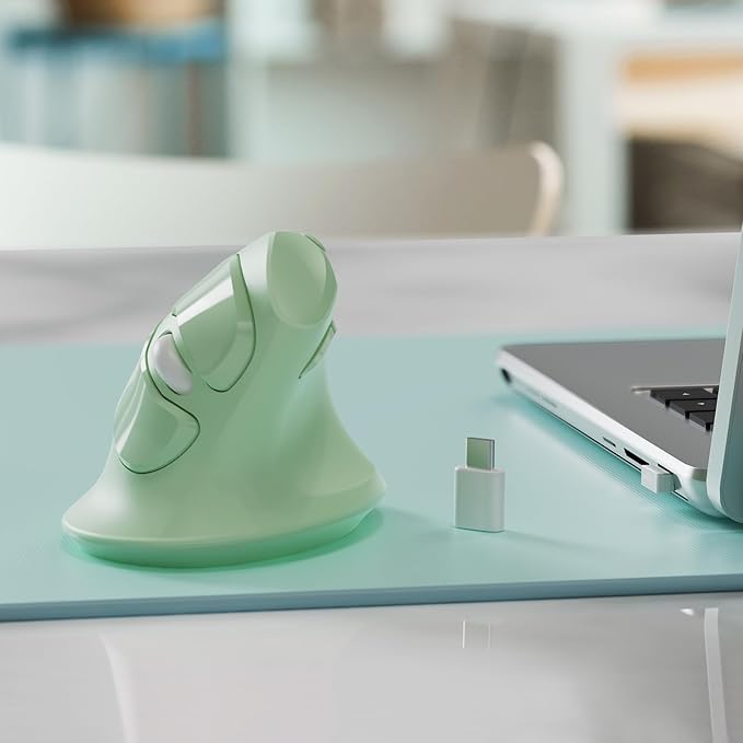 MicroPack Ergonomic Mouse, Vertical Wireless Mouse with USB A & Type-C Receiver, Ergo Design Reduces Muscle Strain, 6 Buttons 800/1200/1600 DPI Mouse for Windows, Mac, PC, Laptop, Green
