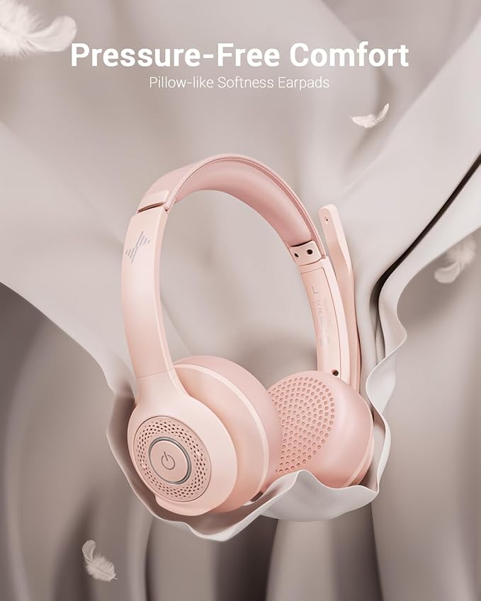 Wireless Headset with AI Noise Cancelling Microphone Bluetooth Headset - Bluetooth V5.2 Headphones with USB Dongle & Mic Mute for Computer/Laptop/PC/iPhone/Android/Cell Phones (Pink)