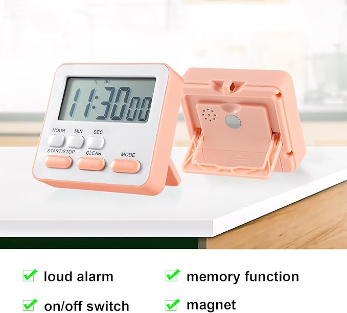 Weewooday 12 Pcs Digital Kitchen Magnetic Timer Bulk Classroom Count up Countdown Large Digits Egg Loud Alarm Cute Desk Stopwatch Timer for Teacher Kids Cooking Office