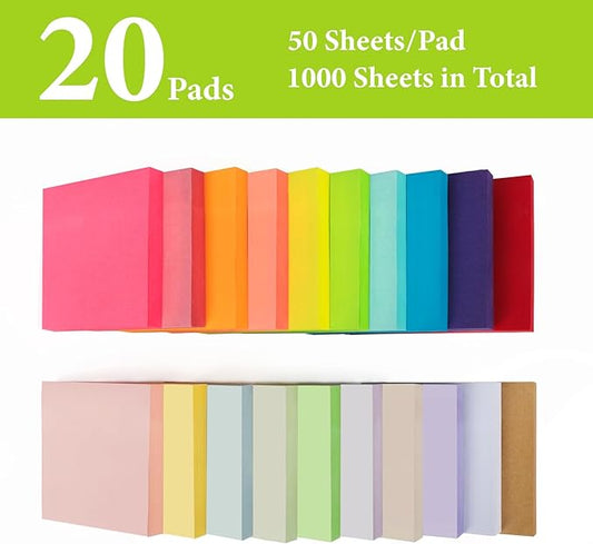 20 Pack Sticky Notes 3x3 Inches Sticky Note, Colorful Self-Stick Note Pads,Perfect for Office, Study, and Daily Life Organization,50 Sheets/pad