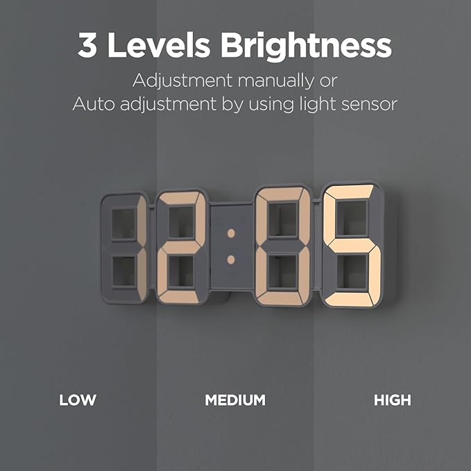 mooas 3D Pure mini White Gold LED Clock, Multi-Function LED Clock (Calendar, Alarm, Temperature) (8.5" White Gold Table Alarm Clock)