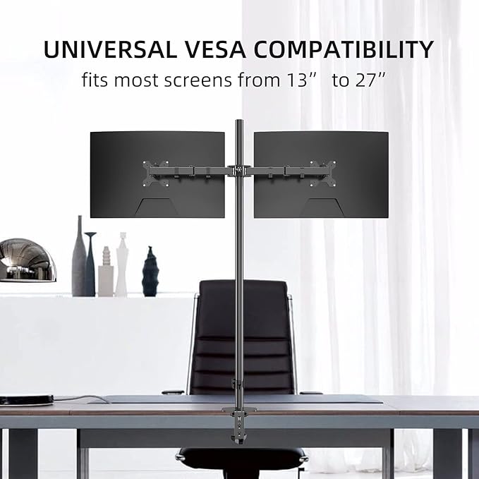 Pholiten Extra Tall Dual Monitor Stand, Dual Monitor Mount, Desk Mount up to 47 inch Pole, 2 Monitor Stand, Computer Monitor Arm, Fully Adjustable Stand for up to 27 inch Screens
