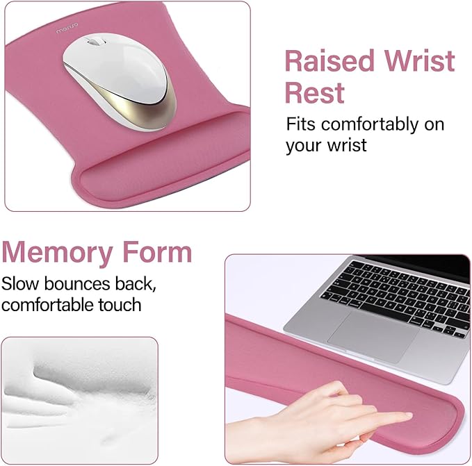 MOSISO Keyboard Mouse Pad Set, Large Gaming Mousepad&Keyboard Wrist Rest&Mouse Wrist Rest&Coaster, Ergonomic Non-Slip Mousepad&Easy Typing Cushion with Memory Foam for Home Office, Rose Red