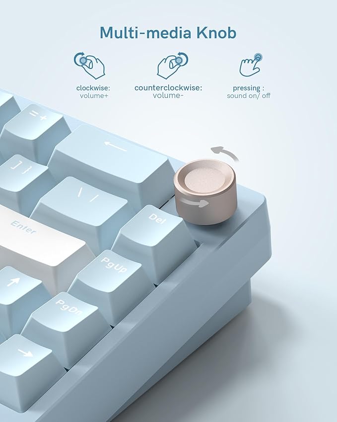 Womier SK65 Wireless Mechanical Gaming Keyboard with Knob, 60 Percent Creamy Aluminium Keyboard for PC, Bluetooth 5.0/2.4GHz/USB-C Wired, Hot Swappable Custom Lineaner Switch, RGB Backlit, Blue