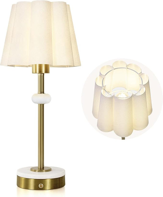 Cordless Lamp,Night Light, 4400mAh Battery Operated Lamp, Lamps for Living Room with Linen Shade, Touch Lamps for Night Stands with Marble Base, Gold Desk Lamp for Bedroom(Bulb Included)