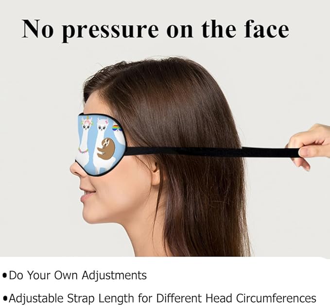 White Llamas Sleep Mask Eye Mask Alpaca Sloth Rainbow Glasses Llamas Cute Flowers Blue Sleep Mask Light Blocking Adjustable Smooth Soft Eye Masks for Women Deep Rest Travel