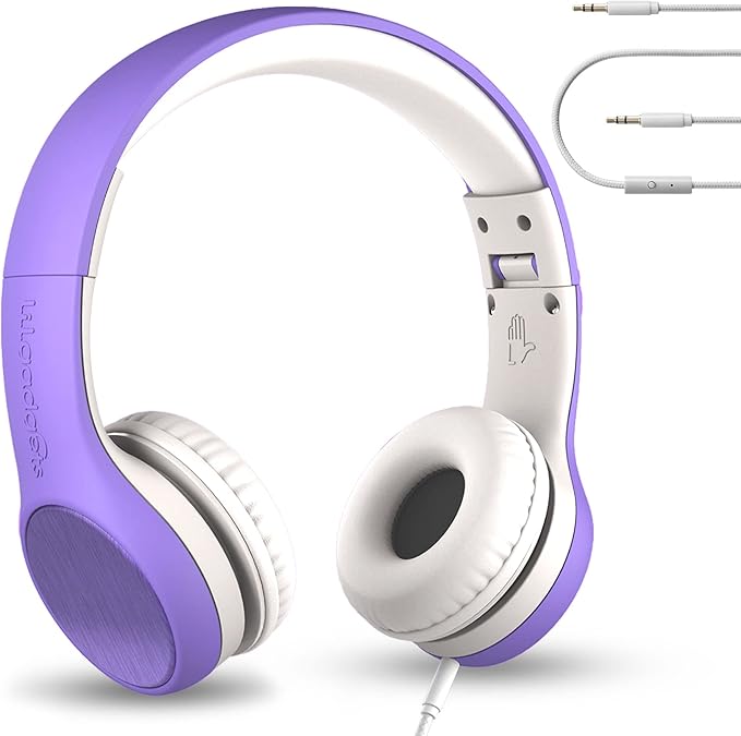 LilGadgets Connect+ Style On-Ear Kids Headphones with Microphone - SharePort Technology, SoftTouch Padding, Detachable Cable, Noise Reduction, Durable & Adjustable - Purple Wired Headphones for Kids