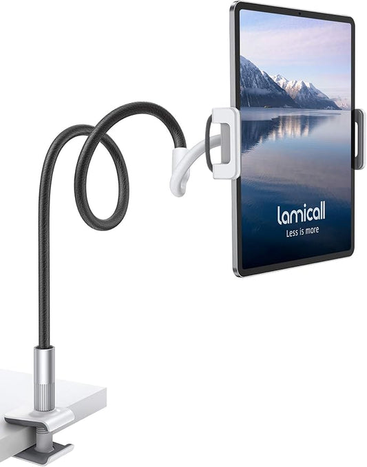 Lamicall Gooseneck Tablet Holder Mount : Flexible Arm Clip Tablet Stand for Bed, Desk Mount, Compatible with iPad Pro 11", Mini Air, Galaxy Tabs More 4.7 to 10.5" Phones and Tablets