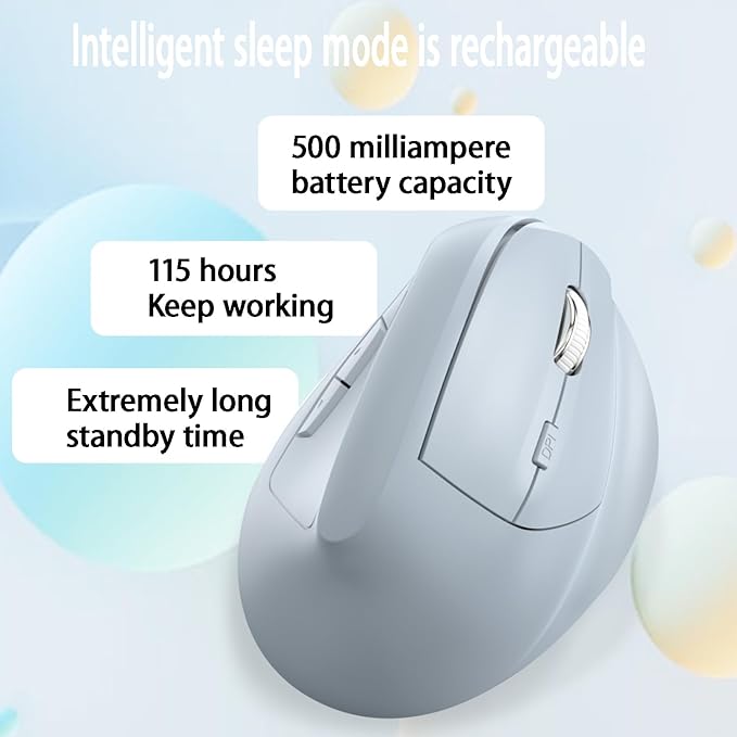 Ergonomic Vertical Mouse Wireless, Rechargeable Ergo Mouse for Carpal Tunnel Relief, 3200DPI Adjustable, 6 Buttons for PC/Laptop/Mac/Windows (Blue)