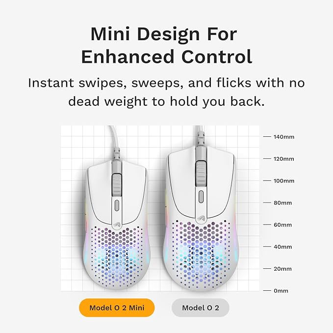 Glorious Model O 2 Mini Wired Gaming Mouse: Superlight 49g, 26K Optical Sensor, Motion Sync, 80M Clicks, 6 Programmable Buttons, Mouse for Small Hands, FPS, MMO, MOBA, Battle Royal Mouse, White