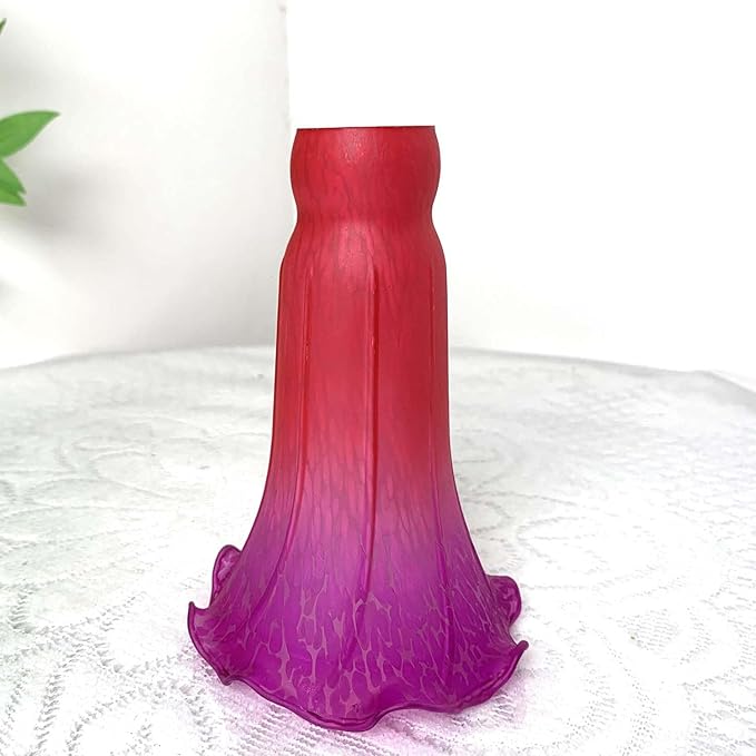 Bieye LS66 Lily Flower Blown Glass Lampshade (Red Purple, Opening I.D. 1.26" x O.D. 1.5")