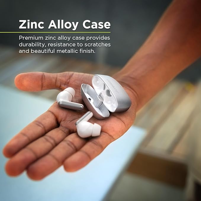 PureGear PureBoom Orbs Pro Active Nosie Cancellation Wireless Earbuds, Reduce Noise with ANC, Stereo Headphones in Ear with Zinc Alloy Case for iPhone/Android Phones/TV/Laptops, More Devices (Silver)