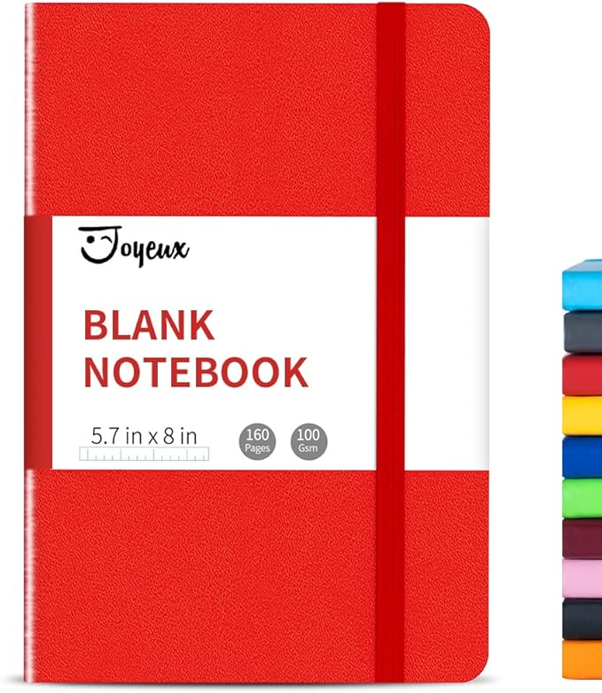 JOYEUX Blank Journal Notebook, A5, 160 Pages 100 Gsm Thick Sketch Books Hardcover Journal for Writing, 5.7 inches x 8 inches Notebooks for Work (Red)
