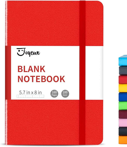 JOYEUX Blank Journal Notebook, A5, 160 Pages 100 Gsm Thick Sketch Books Hardcover Journal for Writing, 5.7 inches x 8 inches Notebooks for Work (Red)
