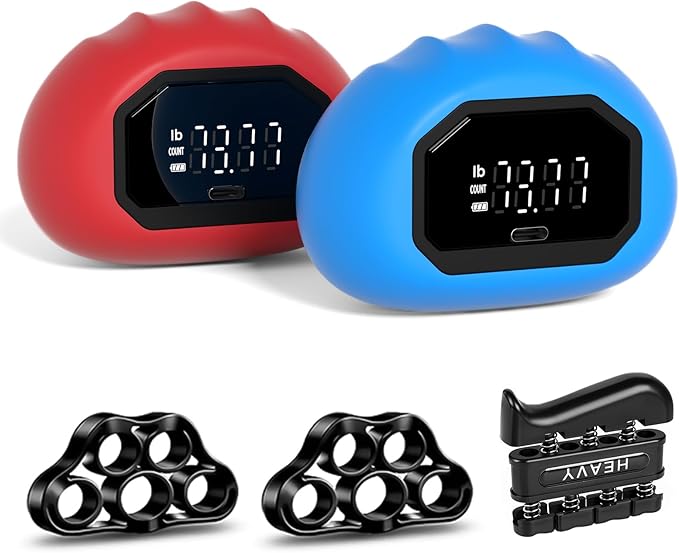 Funny Palm Grip Strength Tester Trainer - Strength Dynamometer Rechargeable Hand Exercising Device for Hand and Finger Grip Tester with Finger Exerciser Stretcher Workout Equipment Blue Red