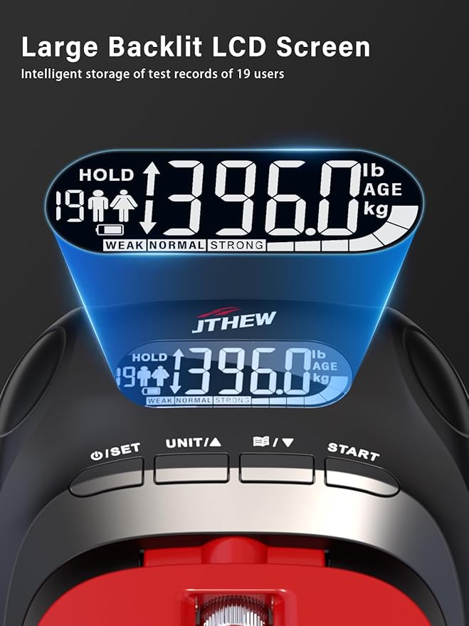 Grip Strength Tester Trainer - Electronic Hand Dynamometer of 400lbs/180kg & Grip strengthener with Adjustable Resistance for Sports