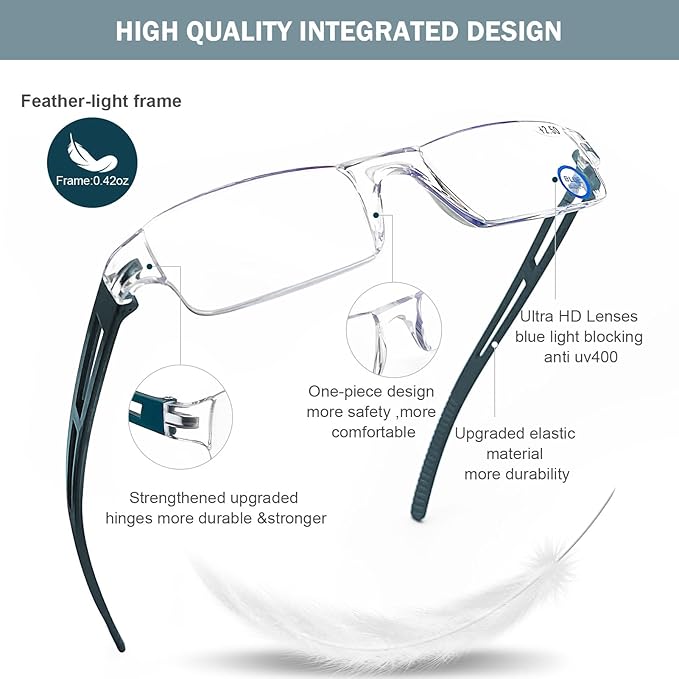 AQWANO Rimless Computer Reading Glasses Blue Light Blocking, 5 Pack Fashion Clear Frame Readers Lightweight & Comfortable for Women Men, 2.75