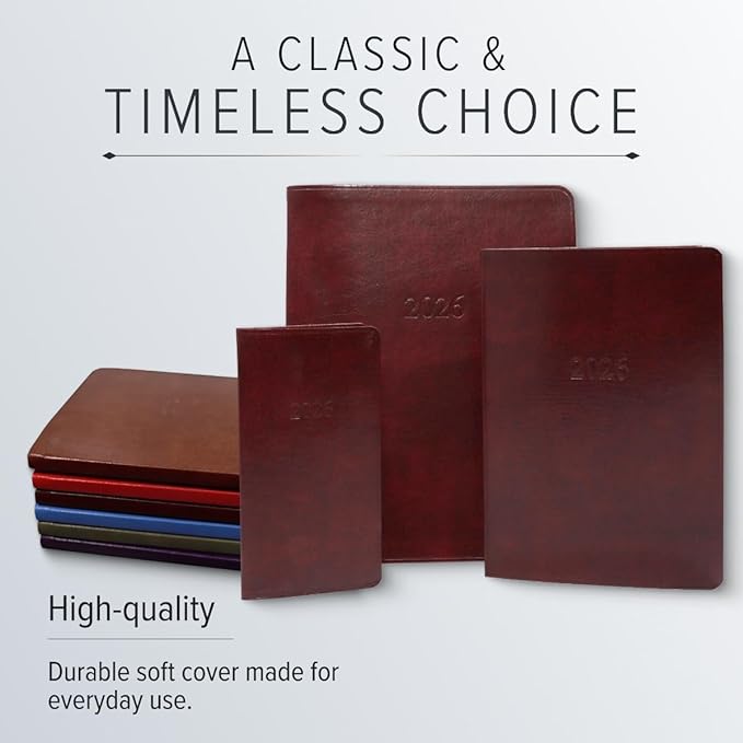 Gallery Leather Pocket Monthly Planner 2025-2026, Elegantly Bound Calendar Planner and Notebook with Stylish Gold-Gilded Page Edges, 18 Months - Acadia Wild Rose - 6x3.25"