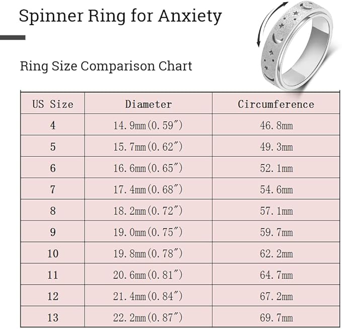OreilleStar Anxiety Ring for Women Spinner Ring Stainless Steel Fidget Ring Fidget Toys Adults Spinner Rings Fidgit Ring Men Silver Size 8