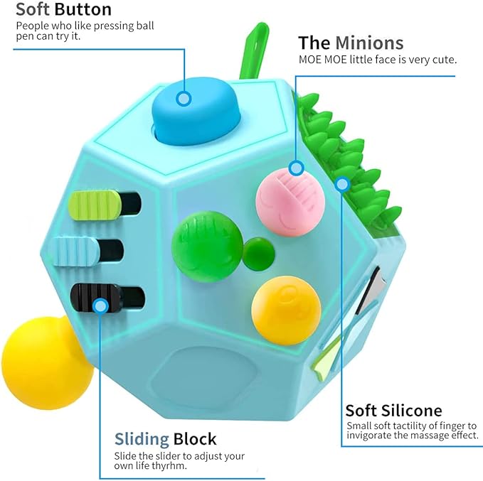 PAPOLGO Fidget Toys,ADHD Fidget Toys,Autism Fidget Toy,12 Side Cube Toys Stress Relief,Anti Anxiety,Focus,Boredom for Kids and Adults (Blue / B3)