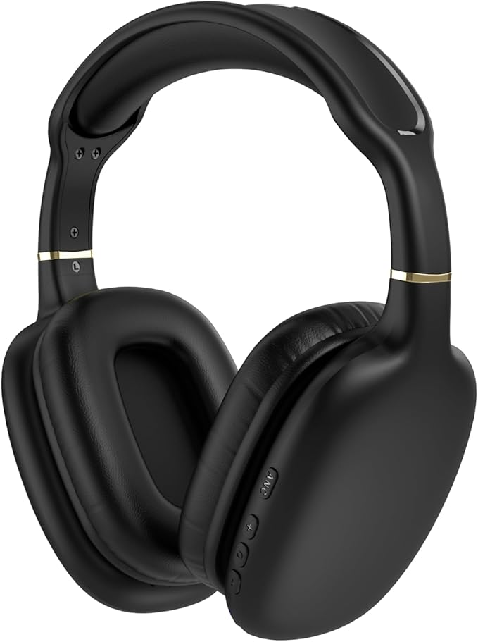 TJ Active Noise Cancellation Bluetooth Over Ear Headphones | Supersoft Leather Wireless Headset Wired Built-in MIC 24H Playtime High Res Audio Travel/Work/Students/Running/Gym(Black)