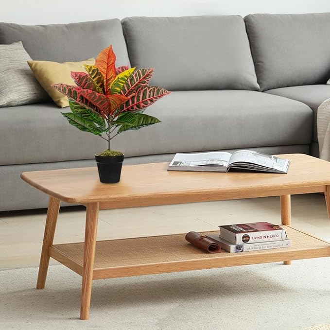 Briful 15.7" Artificial Croton Real Touch Potted Plant Artificial Indoor Decor, Fake Plants for Home Farmhouse Table Desk Decorations