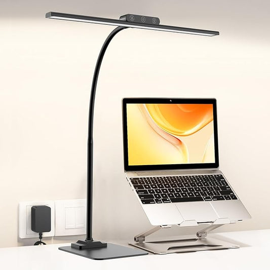 KableRika LED Desk Lamp with Base: Bright Desk Lights for Home Office - Eye Care Reading Table Lamps - Dimmable Desktop Lighting for Computer Monitor Study Drafting Black