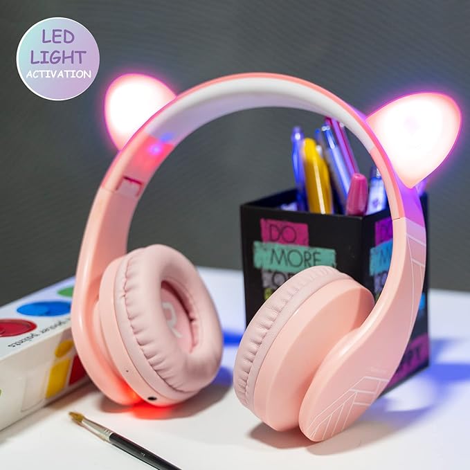 PowerLocus Bluetooth Headphones for Kids, Wireless Foldable Headphones Over Ear, Headphone with Microphone, 85DB Volume Limit, Wireless and Wired Headset with Micro SD, FM for Cellphones, Tablets, PC