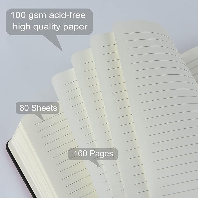 Coopay 6 Pack A5 Journal Notebooks Bulk, 160 Pages, 100GSM Thick Paper, 8.3 x 5.5 inch Hardcover Lined Leather Journals for Writing Office School Business,Bulk Notebook for Work Men Women (Black)