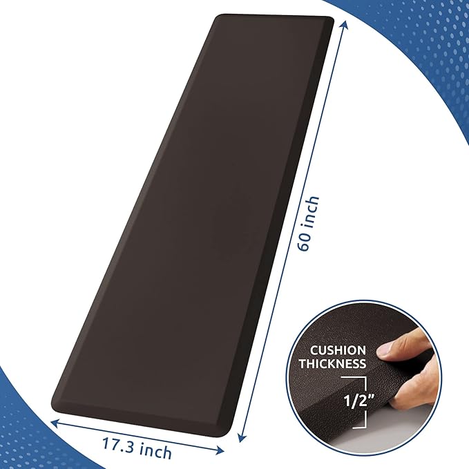 KitchenClouds Kitchen Mat Cushioned Anti Fatigue Kitchen Rug 17.3"x60" Waterproof Non Slip Kitchen Rugs and Mats Standing Desk Mat Comfort Floor Mats for Kitchen House Sink Office (Chocolate)
