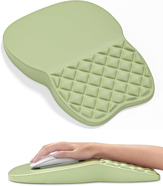 Auhoahsil Ergonomic Mouse Pad with Wrist Rest, Comfortable Slope Computer Mouse Mat with Wrist Support, Memory Foam Filling, Non-Slip Silicone Base, Pain Relief for Gaming Work, 8" x 12", Light Green