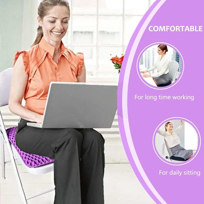 Large Gel Seat Cushion, Double Layer Egg Gel Cushion for Car Seat Office Wheelchair Chair, Breathable Chair Pads Help in Relieving Pressure Pain (Extra Large, Violet)