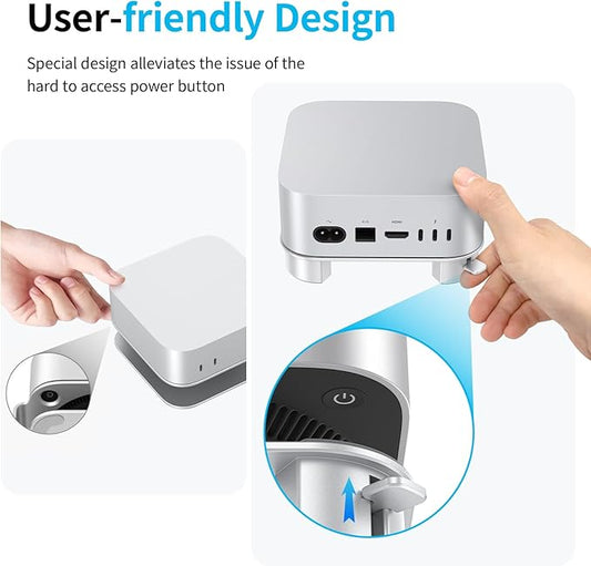 OMOTON Aluminum Stand for Mac mini M4 and M4 Pro, Cooling Desktop Holder Mount, Convenient Access to Power Button, Durable and Sturdy Design, Silver