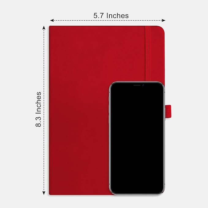 RETTACY Bullet Dotted Journal Notebook, 320 Numbered Pages, A5 Medium Size (5.7'' × 8.3''), Leather Hardcover, 100 GSM Thick Paper, for Bullet Journaling, Planning, Tracking (Red)