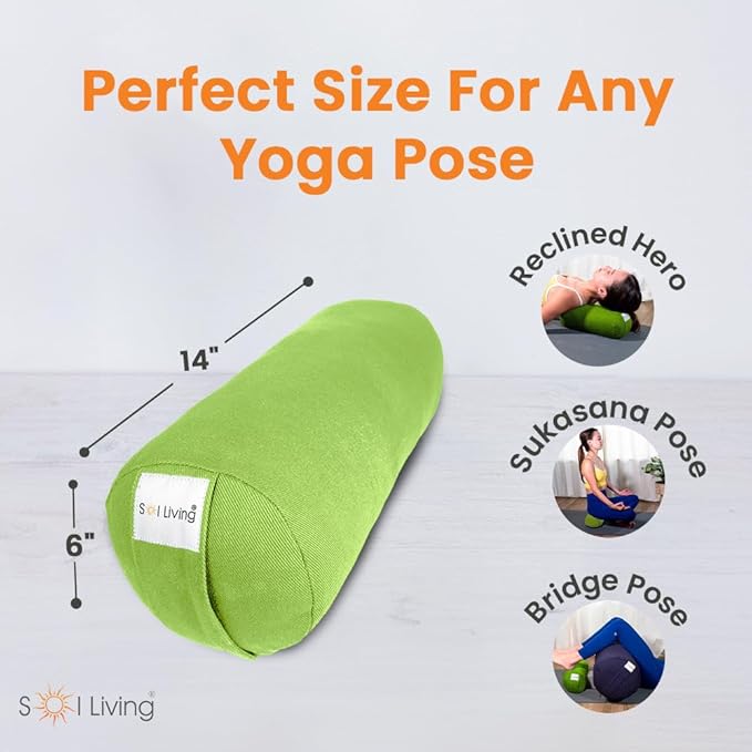 Sol Living Yoga Bolster Pillow for Restorative Meditation - 100% Cotton Cylindrical Cushion with Washable Cover for Balance Support in Asana Poses