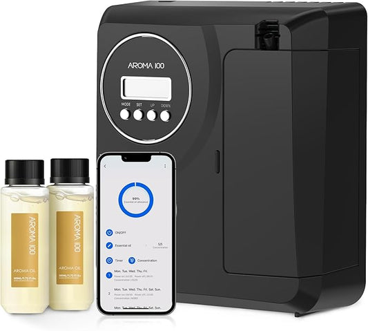 Waterless Diffuser Include Essential Oil, APP Control, Hotel Scent Diffuser Kit for Home Cover 2000sq.ft, Nebulizer Nano Cold Air Freshener Smart Aromatherapy Diffusers for Large Room, Office - Black